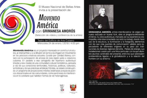 Inaugura artista peruana Grimanesa Amorós proyecto audiovisual Moviendo América Inaugura artista peruana Grimanesa Amorós proyecto audiovisual Moviendo América